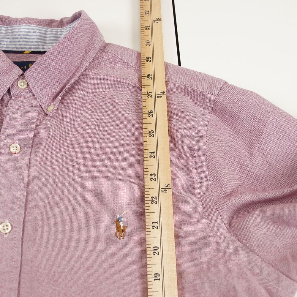 Ralph Lauren Slim Fit Long Sleeve 100% Pique Cotton Red Pink Button Down Shirt L - Picture 4 of 9